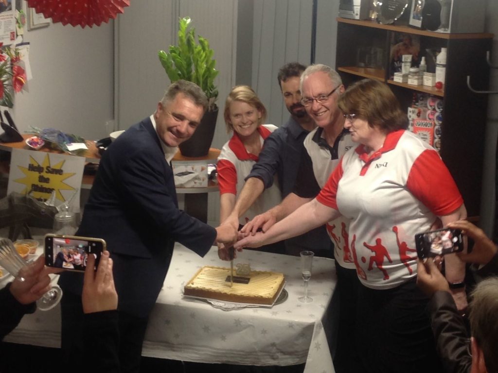 Cutting the anniversary cake